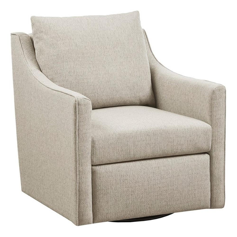 Natural Ivory Swivel Armchair with Wood Frame