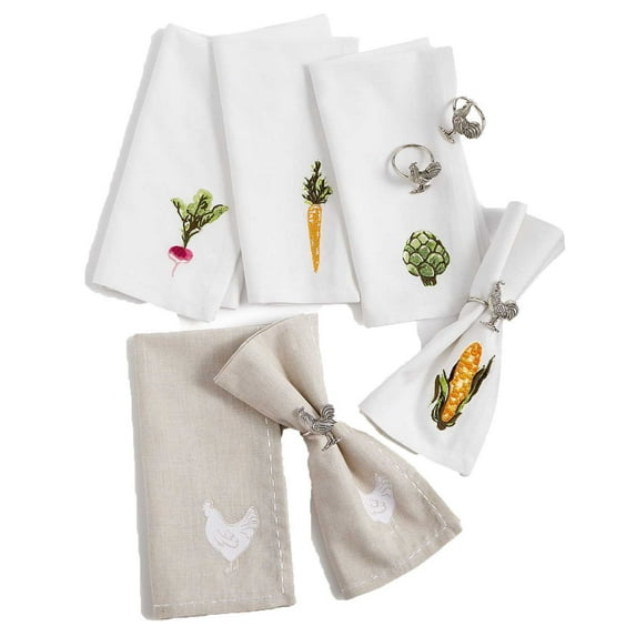 Martha Stewart Collection Chicken Napkin Rings Set of 4 (Silver )