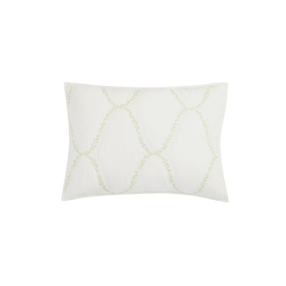 Martha Stewart Collection Floral Embroidered Geo King Sham Pillow, White, 21 x 37