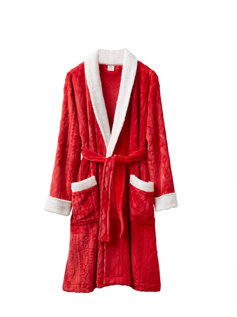 Martha Stewart Collection Plush Holiday Bath Robe, Red