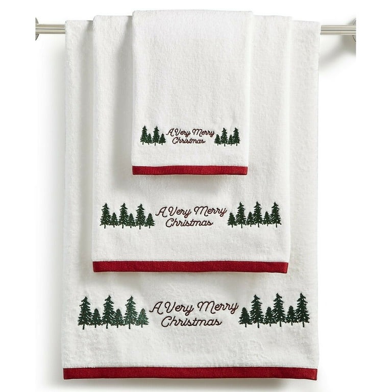 Martha Stewart Collection Very Merry Embroidered Cotton Christmas Hand Towel Walmart