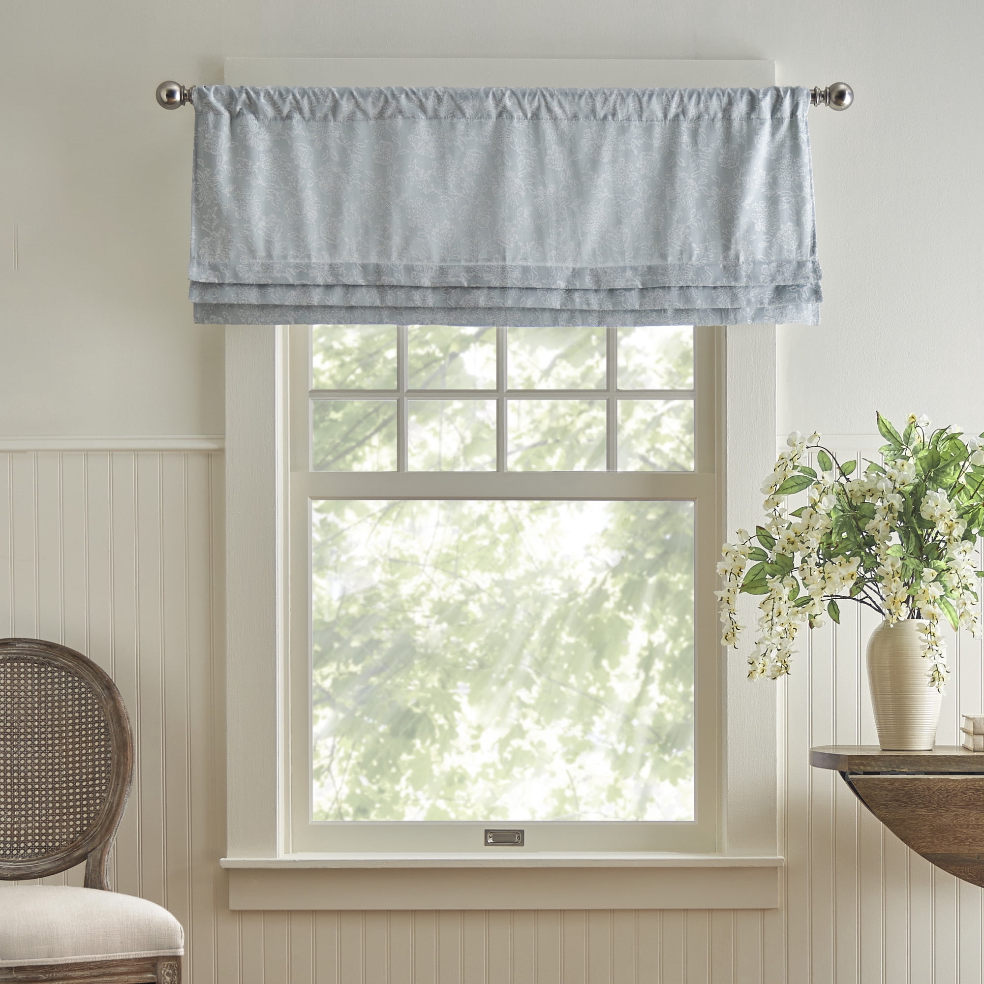 Martha Stewart Cottage Floral Jacquard, Light Blue, Valance, Room Darkening, Indoor, 1 Piece, Adult, 50" x 18"