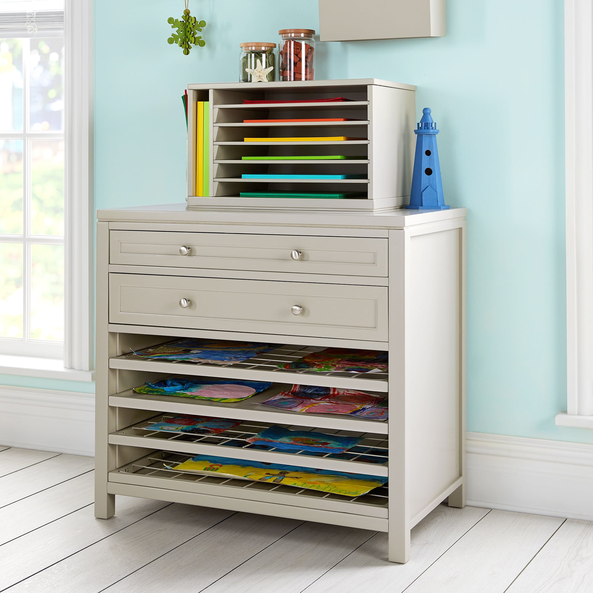 Martha Stewart Crafting Kids' Art Storage with Drying Racks - Gray, Wooden  Arts and Crafts Organizer with Removable Wire Racks and Painting Drip Pan