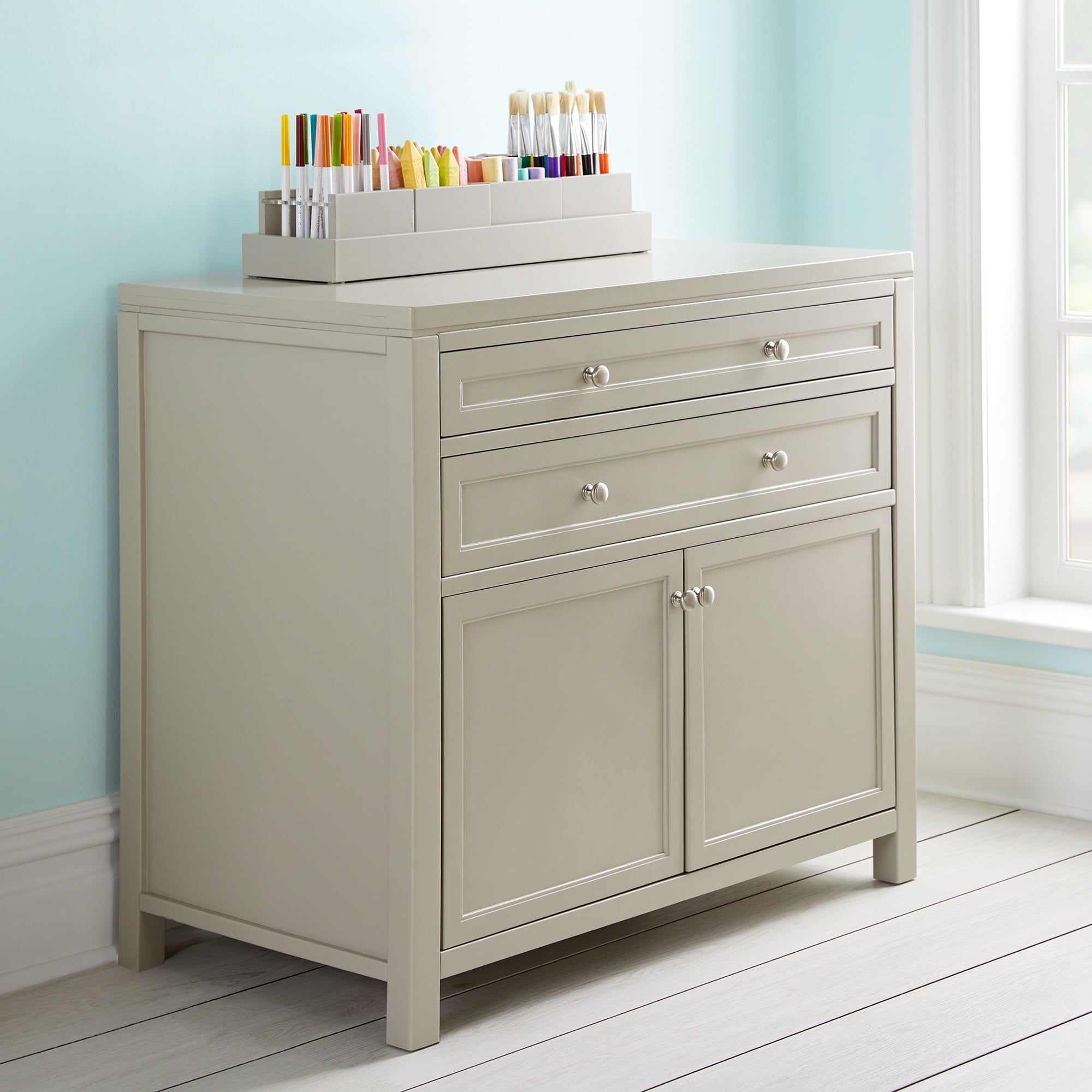 Martha Stewart Crafting Kids' Artwork Storage - Gray, Wooden Art and Crafts  Supply Storage Cabinet with Drawers, Wood Crafting Organization for Paper 