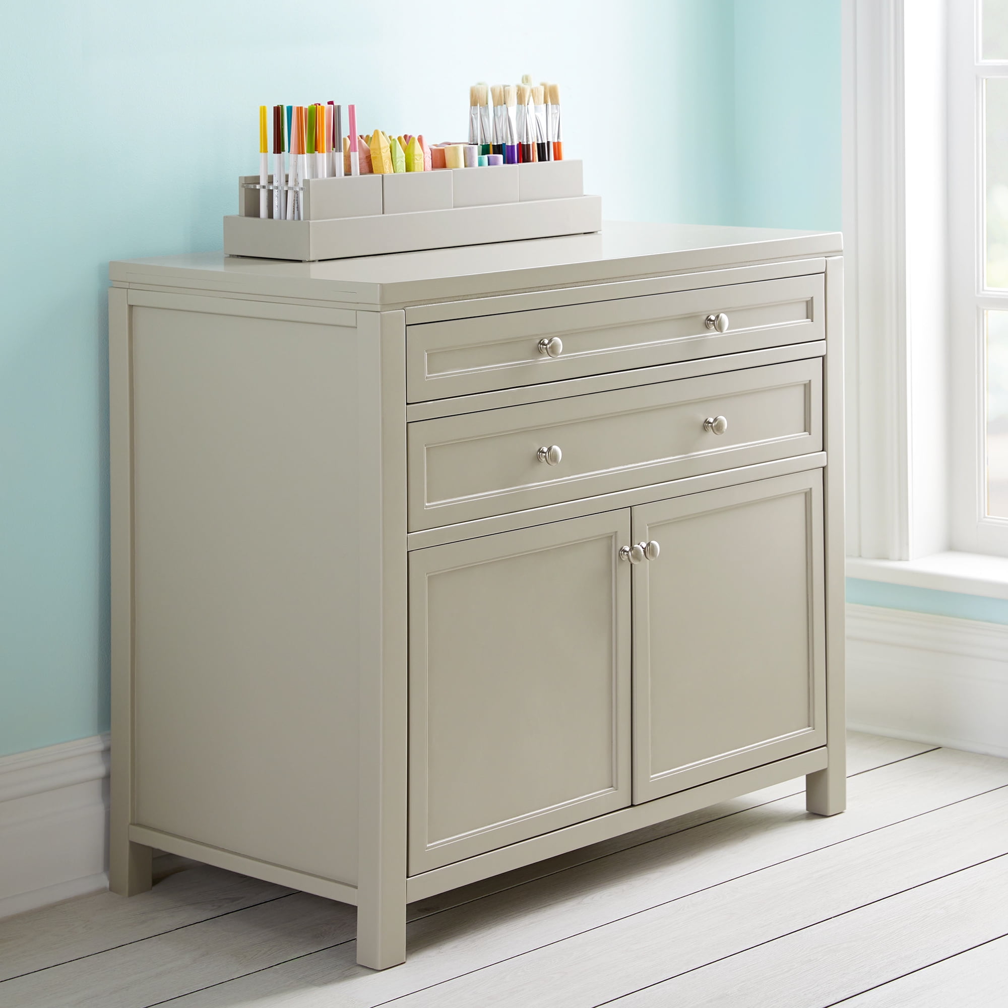 Gray Wooden Kids' Artwork Storage Cabinet with Drawers