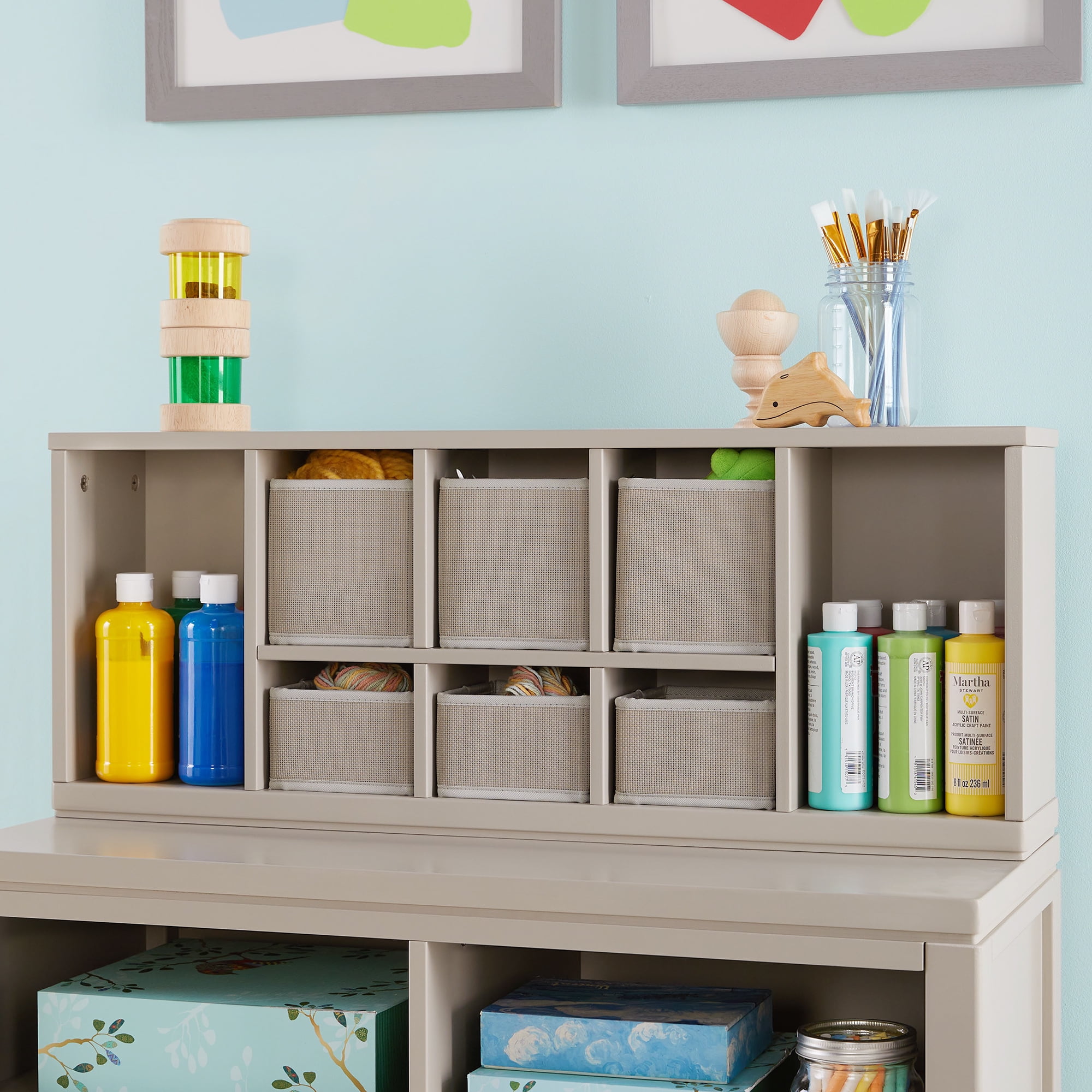 Martha Stewart Crafting Kids' Cubby Organizer - Gray, Wooden Tabletop Arts  and Crafts Storage with Bins for Paint, Paper, Brushes, and Artwork