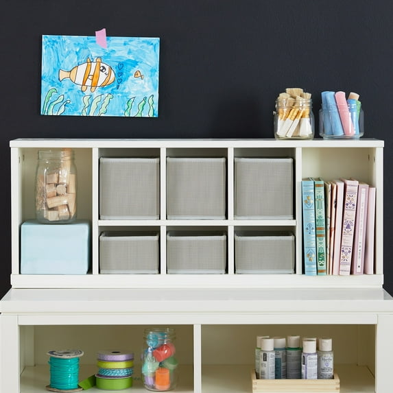 Martha Stewart Crafting Kids' Tabletop Cubby Organizer - Linen White: Children's Arts and Crafts Supply Storage with Fabric Bins