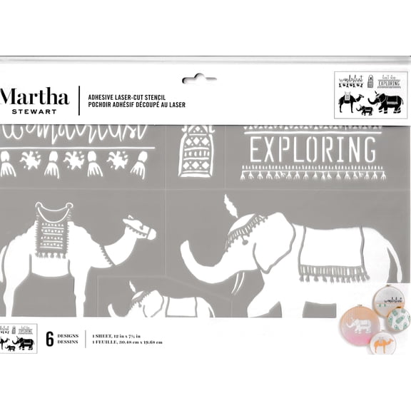 Martha Stewart Crafts Adhesive Laser-Cut Stencil 6 Designs Elephant