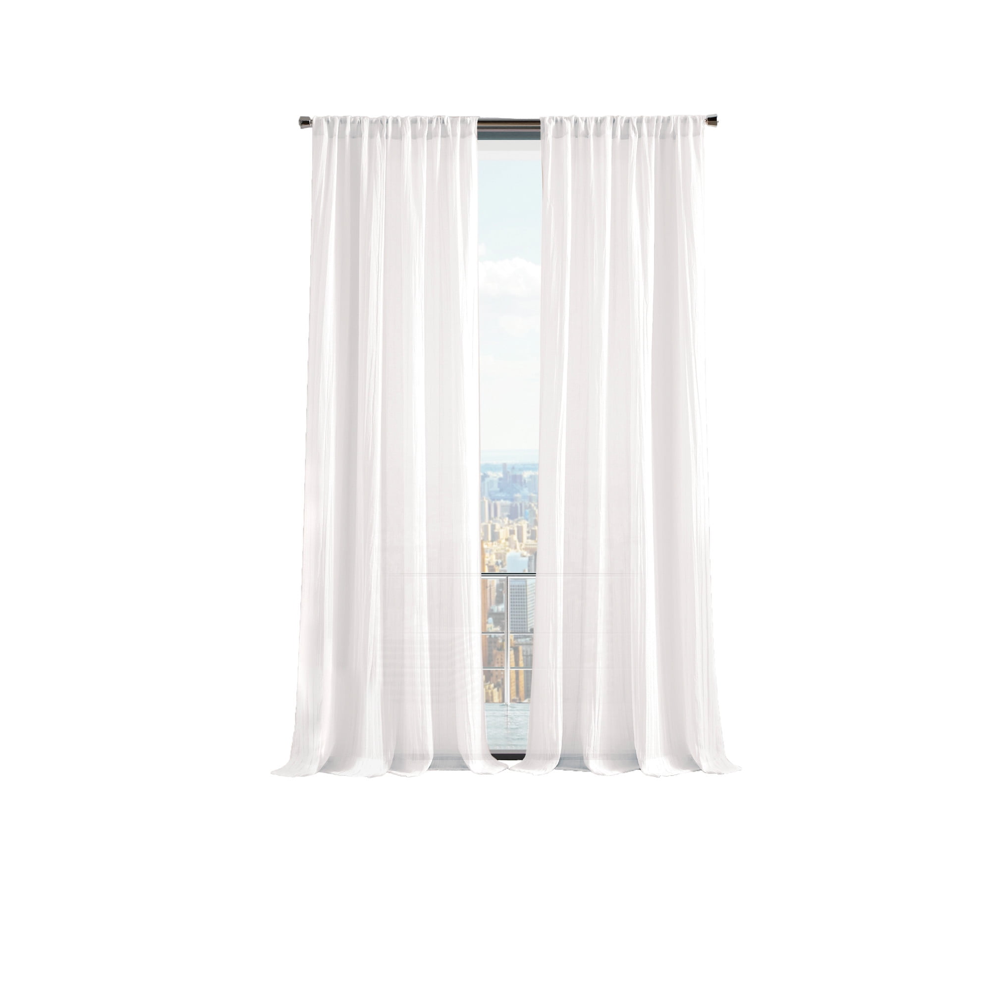 Martha Stewart Crinkle Sheer Curtain Panel Pair, White, Pole Top, Polyester, 48"W x 84"L, Adult
