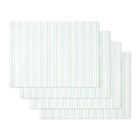 Martha Stewart Daisy Stripe Fabric Placemat Set 4-Pack, Green, 13"x17.5"