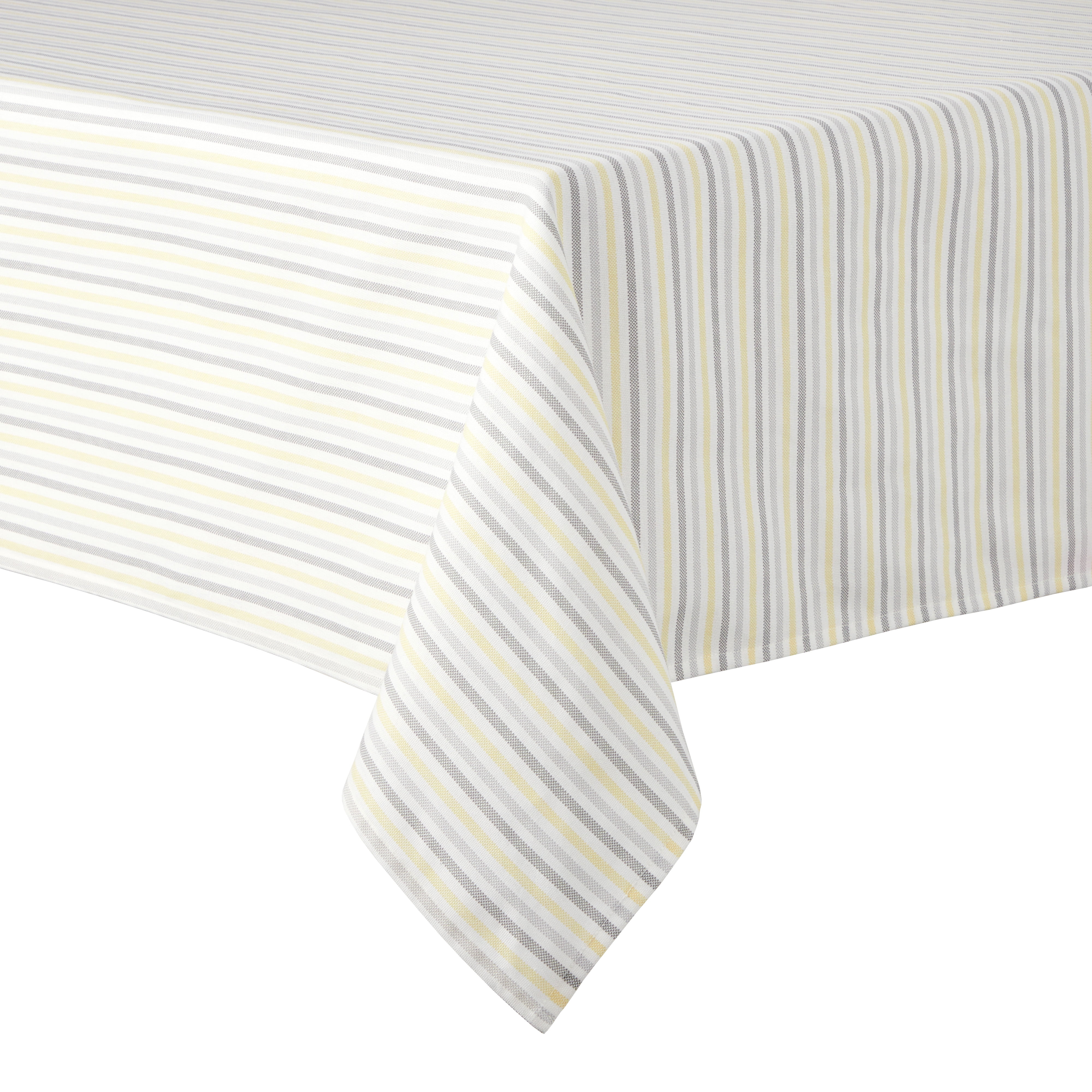 Martha Stewart Daisy Stripe Fabric Tablecloth Single Pack, Grey/Yellow, 60"x84"