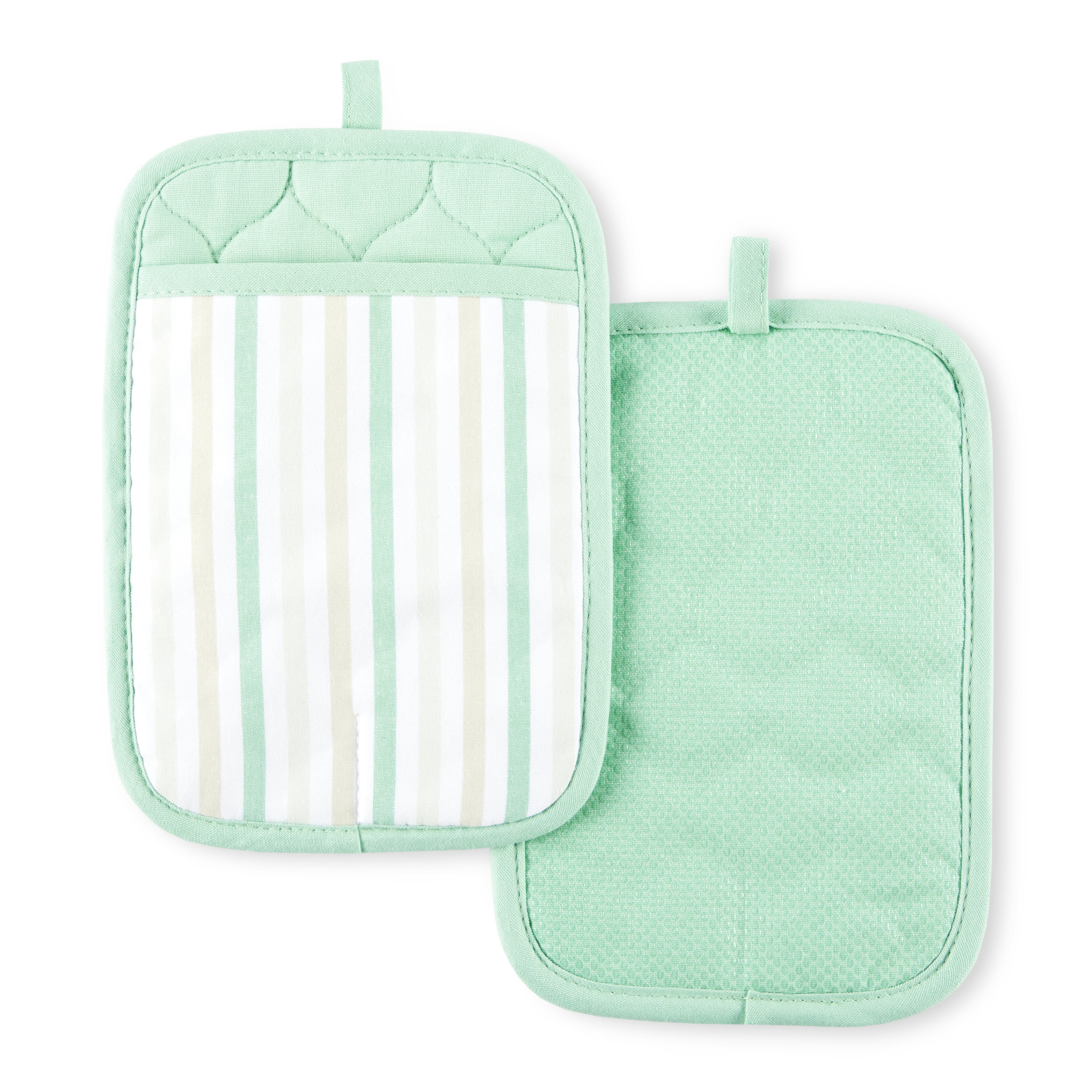 Mint Green Silicone Grip Cotton Pot Holder Set, 2-Pack