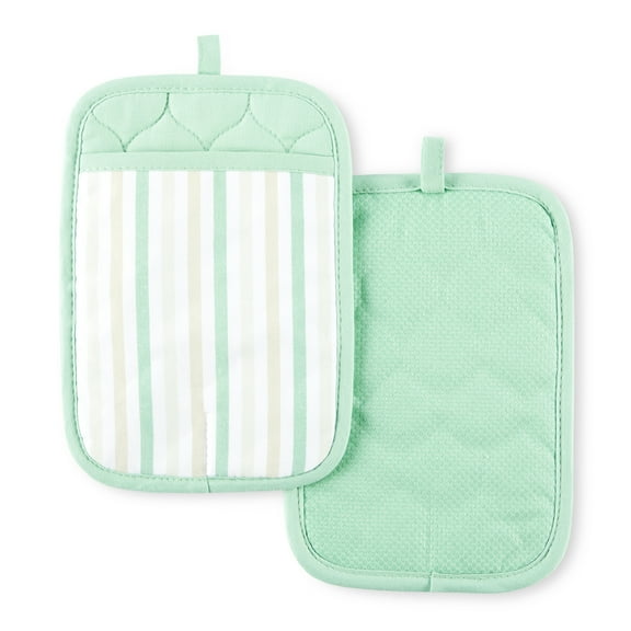 Martha Stewart Daisy Stripe Pot Holder Set 2-Pack, Green, 7"x10"