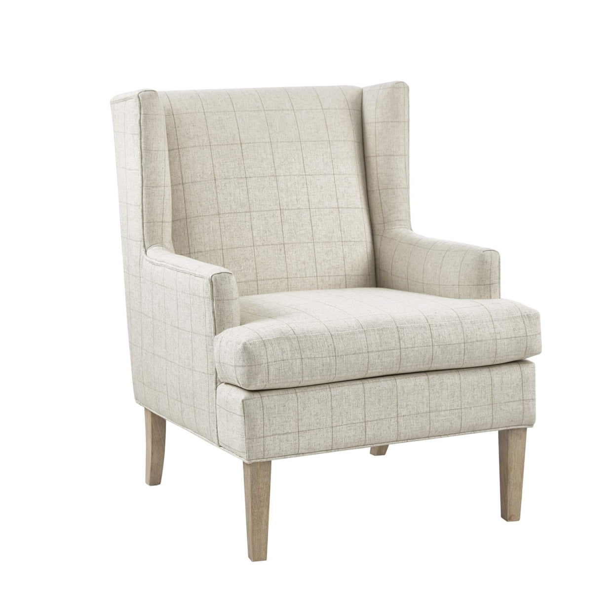 Beige Wood Classic Accent Armchair with Intricate Stitching