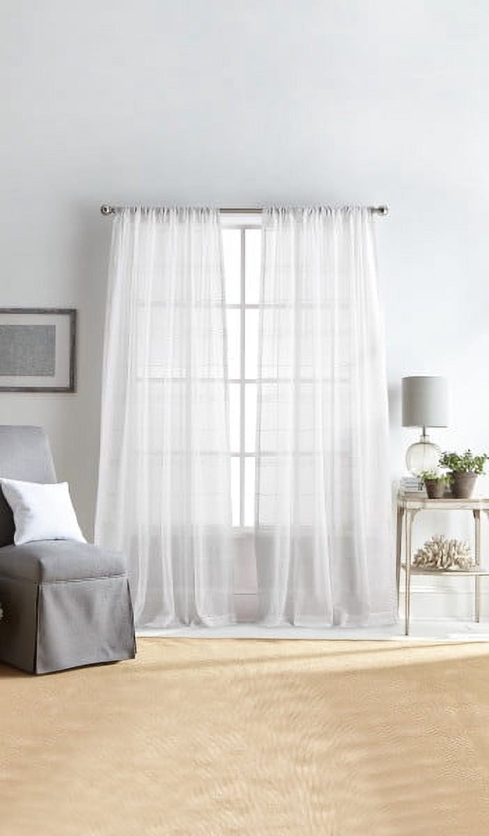 Martha Stewart Delicate Stripe Curtain Panel Pair, White, Pole Top, Sheer, Indoor, Adult, 2 Piece Set, 50" x 95"