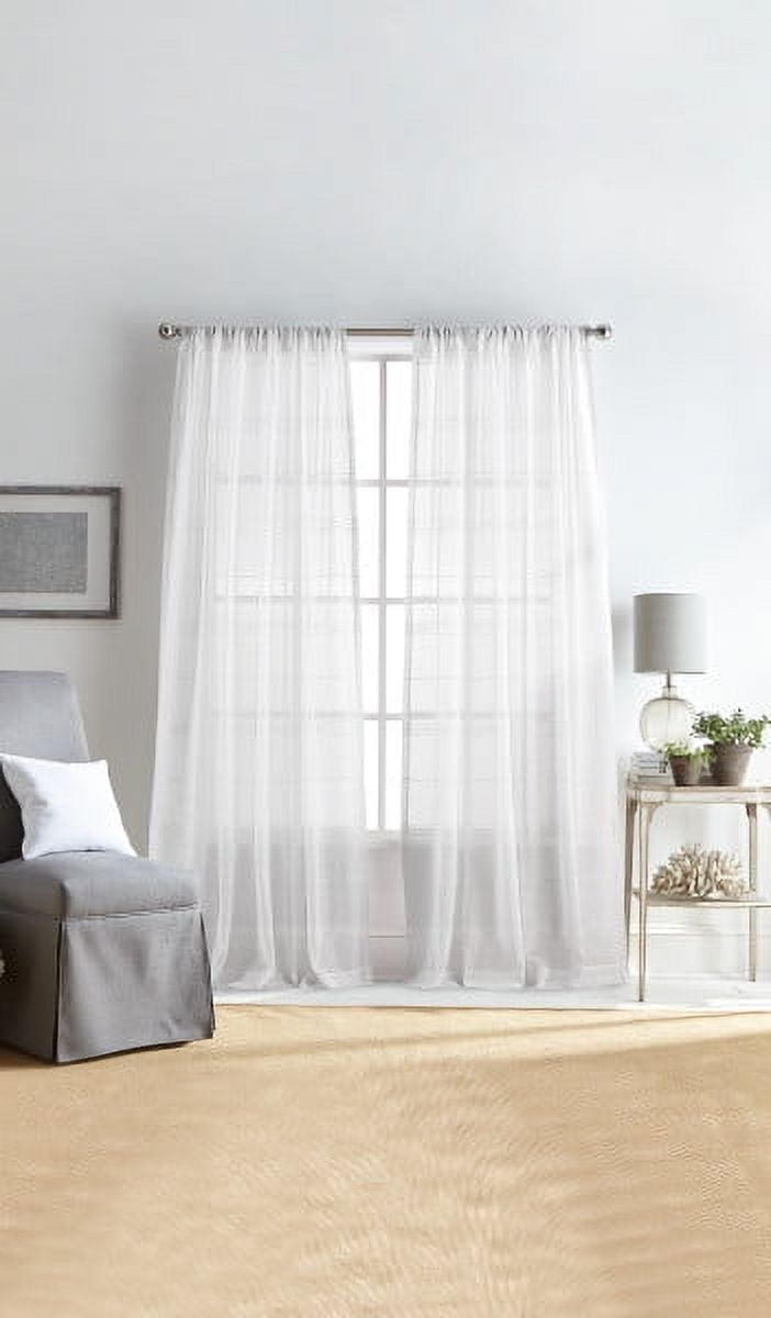 White Sheer Rod Pocket Twin Curtain Panels, 50" x 95"