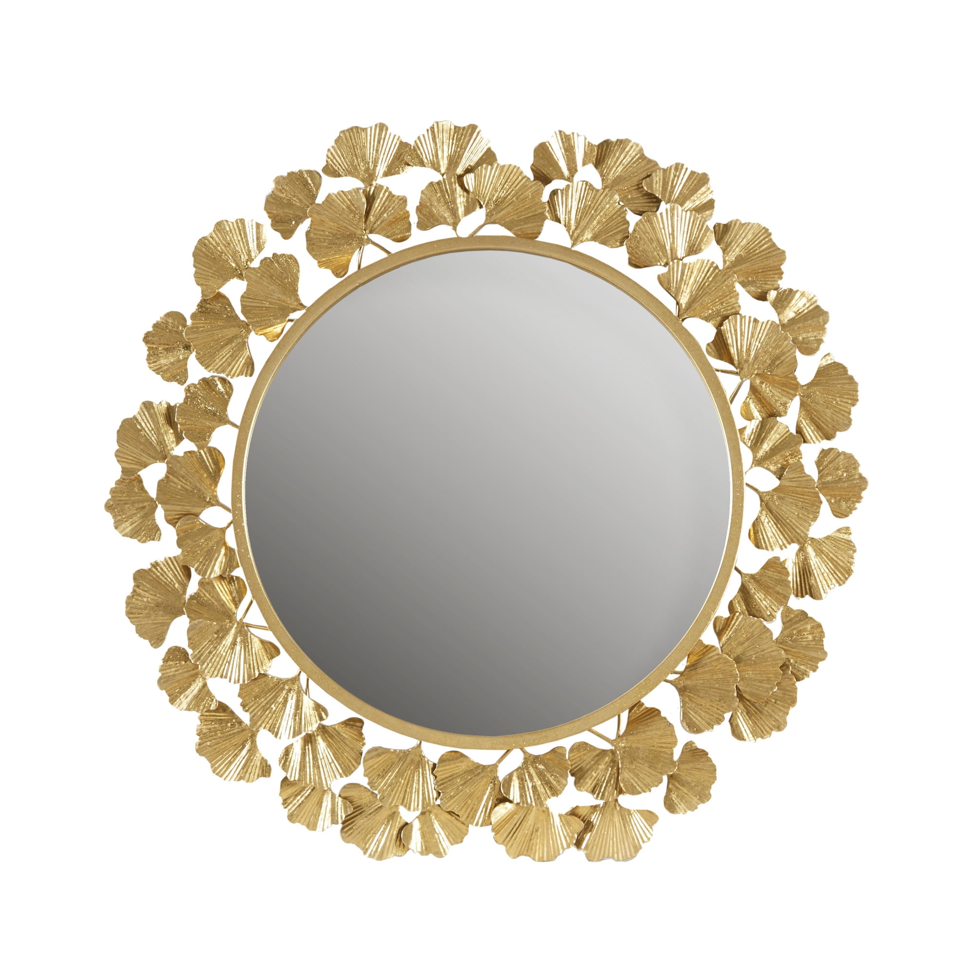 Luxurious Eden Gold Ginkgo Leaf Round Wood Wall Mirror 31"