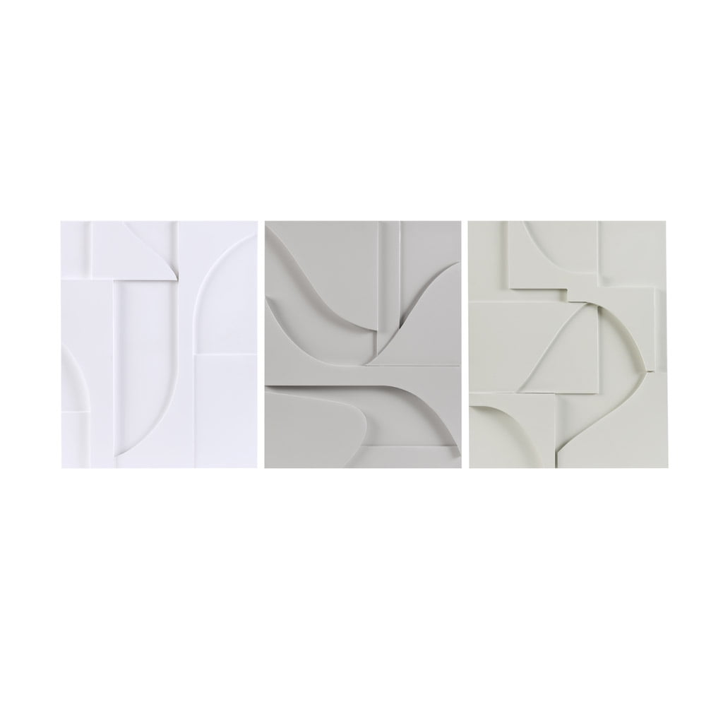Neutral Geometric Carved MDF Wood 3-Piece Wall Art Set
