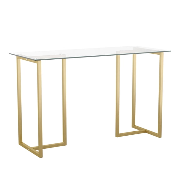 Martha Stewart Eli Home Office Glass Top Desk with Polished Brass Metal Frame