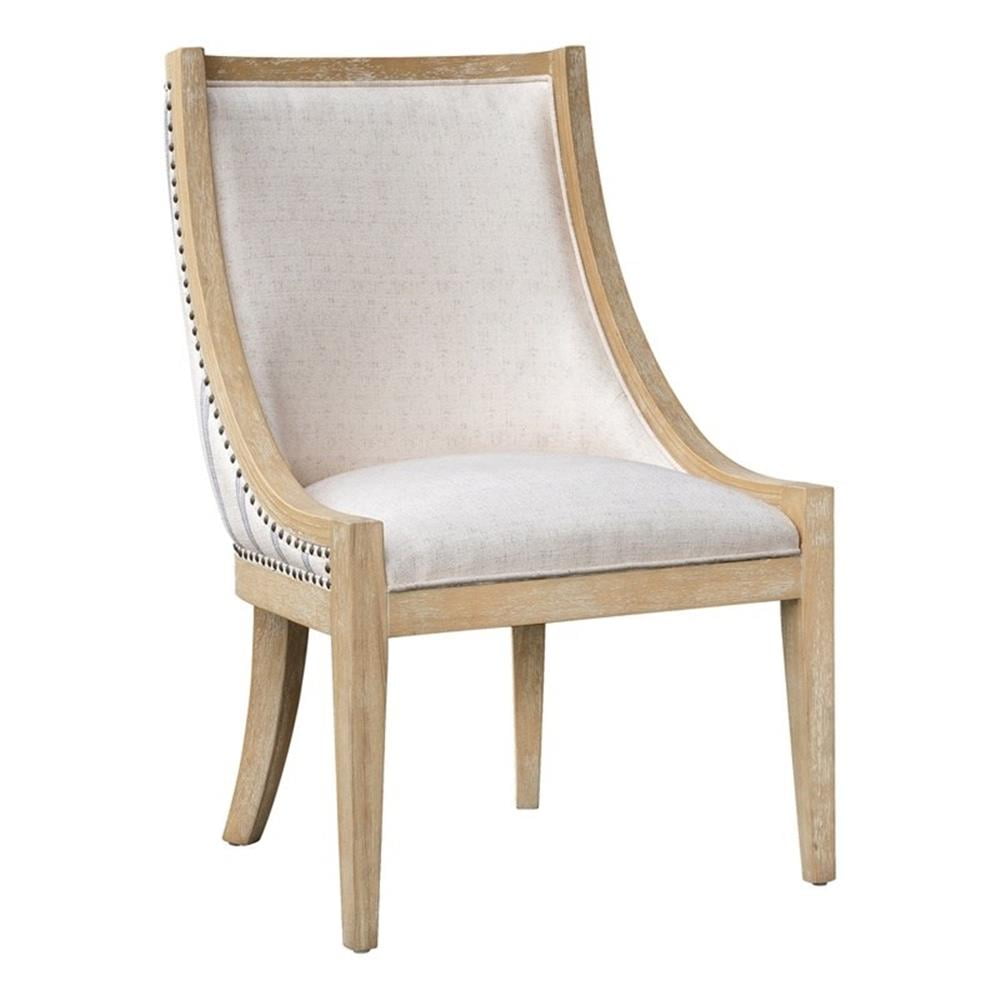 Elmcrest Beige Stripe Upholstered Dining Chair with Nailhead Trim