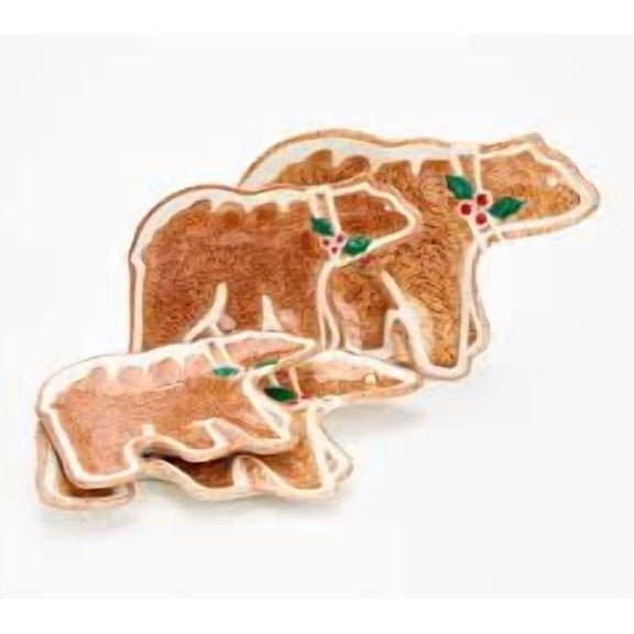 Martha Stewart Embossed Gingerbread Bear Plates Large & Small Set of 4