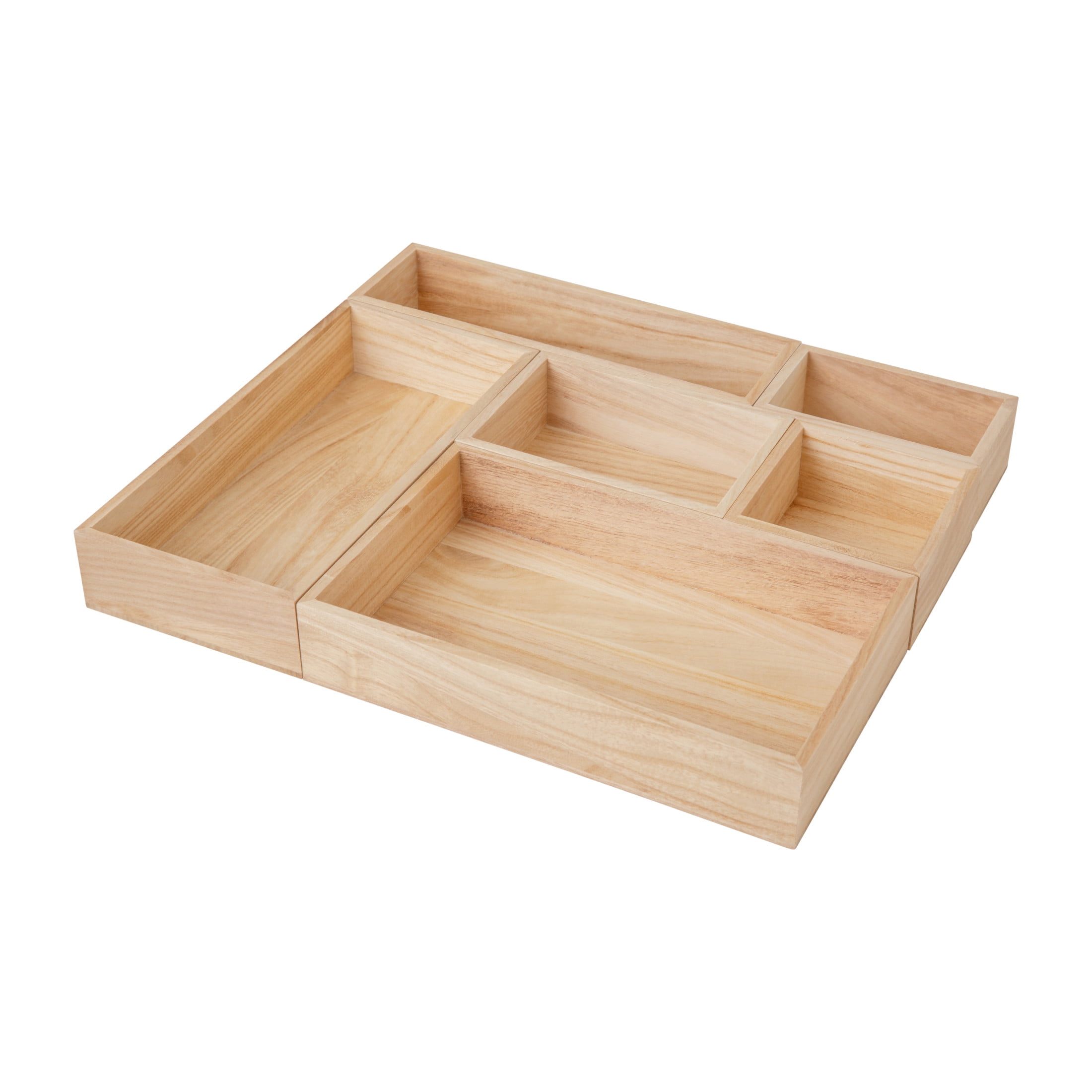 Light Natural 6-Piece Paulownia Wood Desk Drawer Organizer Set