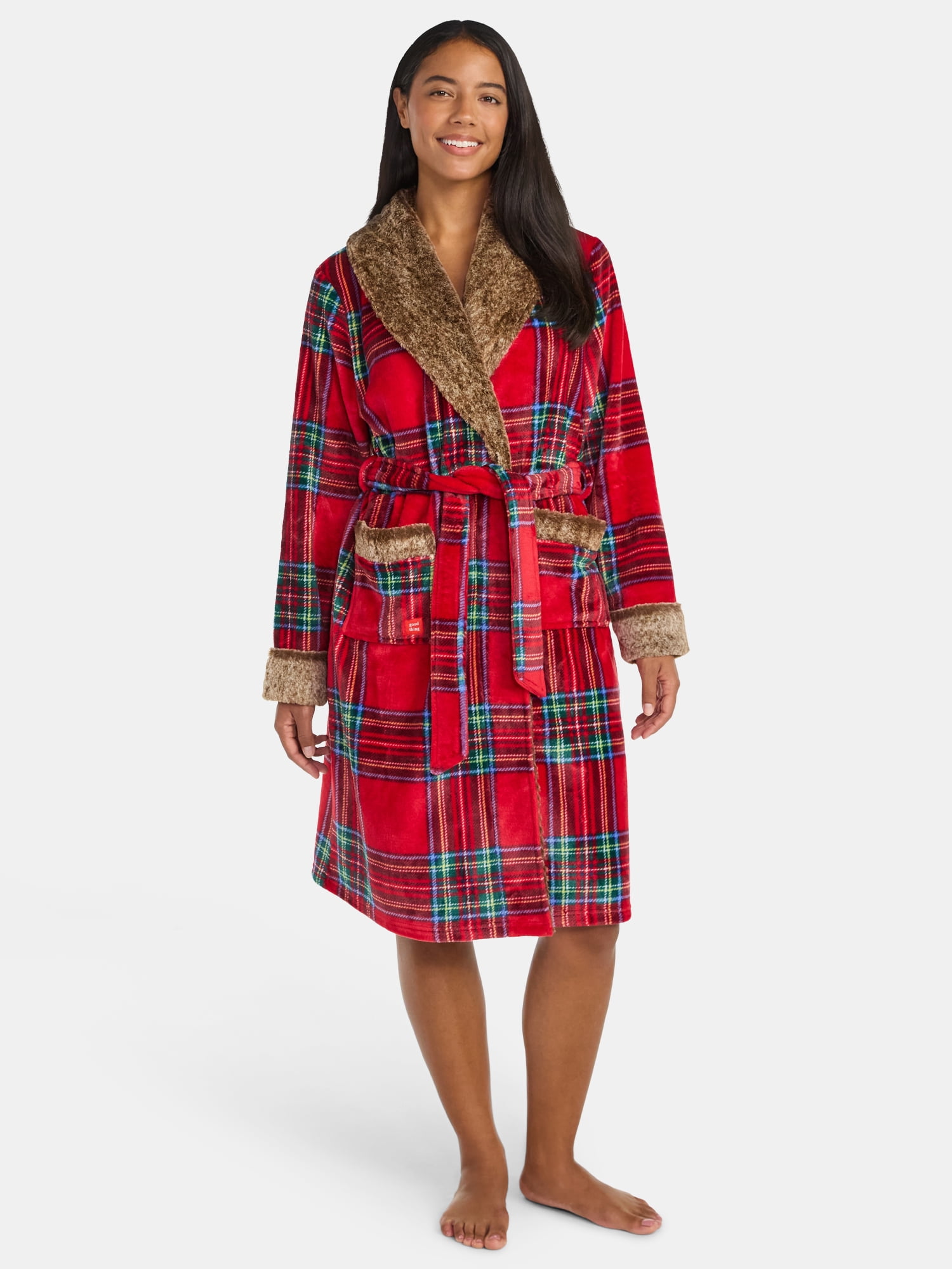 Martha Stewart Everyday Women's Plush Robe with Faux Fur Trim, Sizes S-XXL