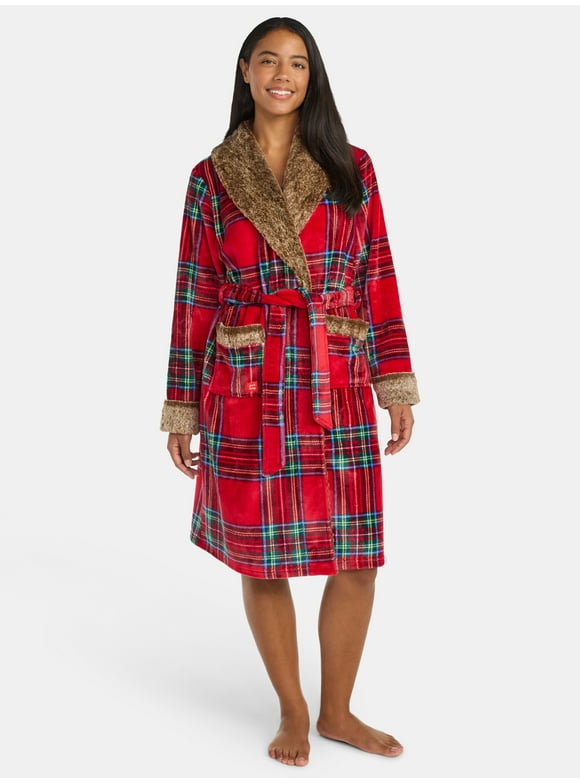 Martha Stewart Everyday Women's Plush Robe with Faux Fur Trim, Sizes S-XXL