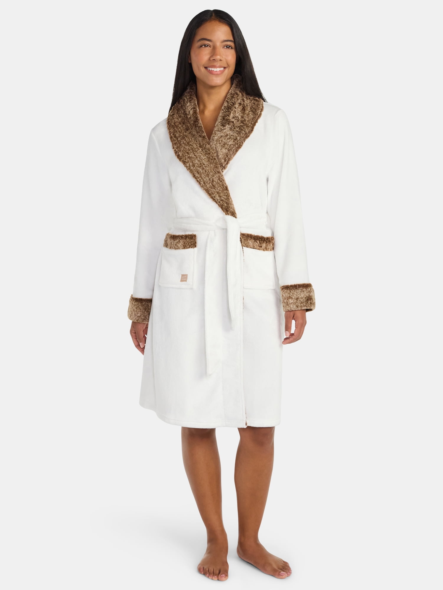 Martha Stewart Everyday Women's Plush Robe with Faux Fur Trim, Sizes S-XXL