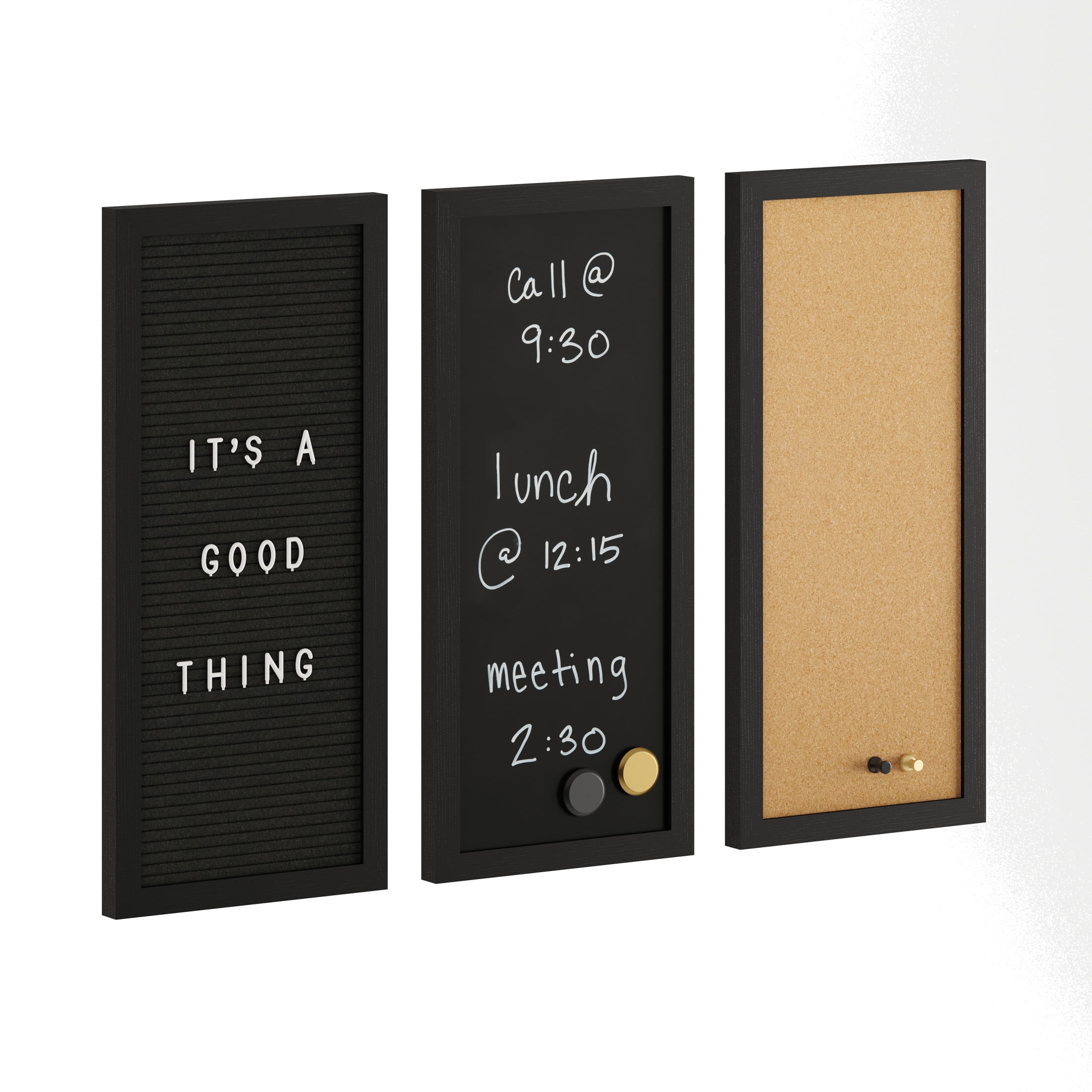 Black Woodgrain Cork, Chalk, and Letter Board Set