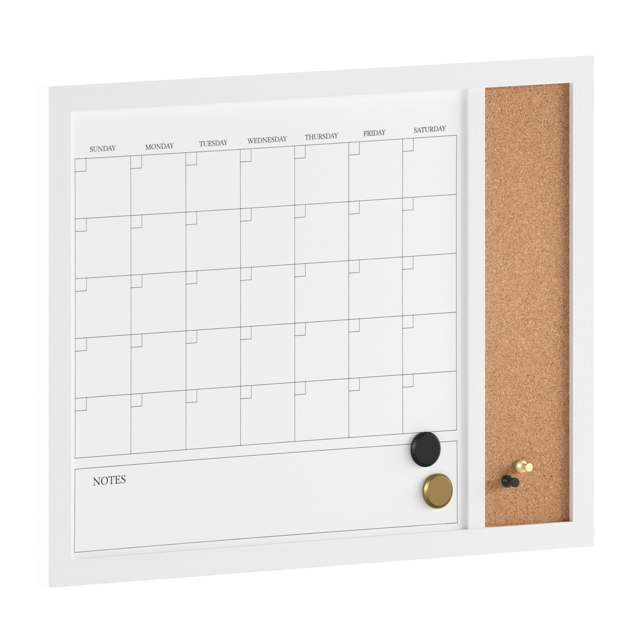 White Woodgrain 24" x 18" Magnetic Dry Erase Calendar and Cork Board Combo