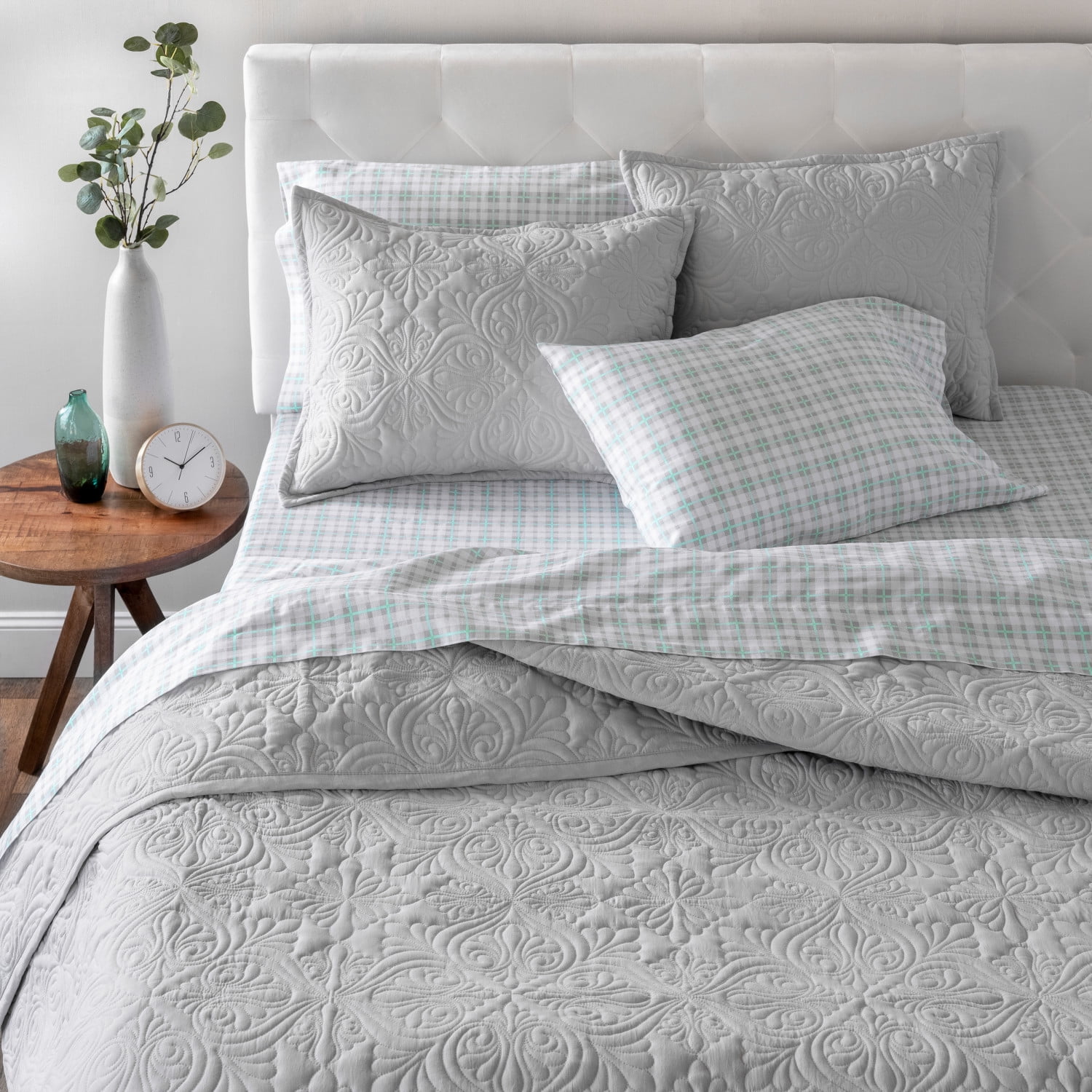 Martha Stewart Everyday 3 Piece Quilt Set - King, Solid Quiet Grey