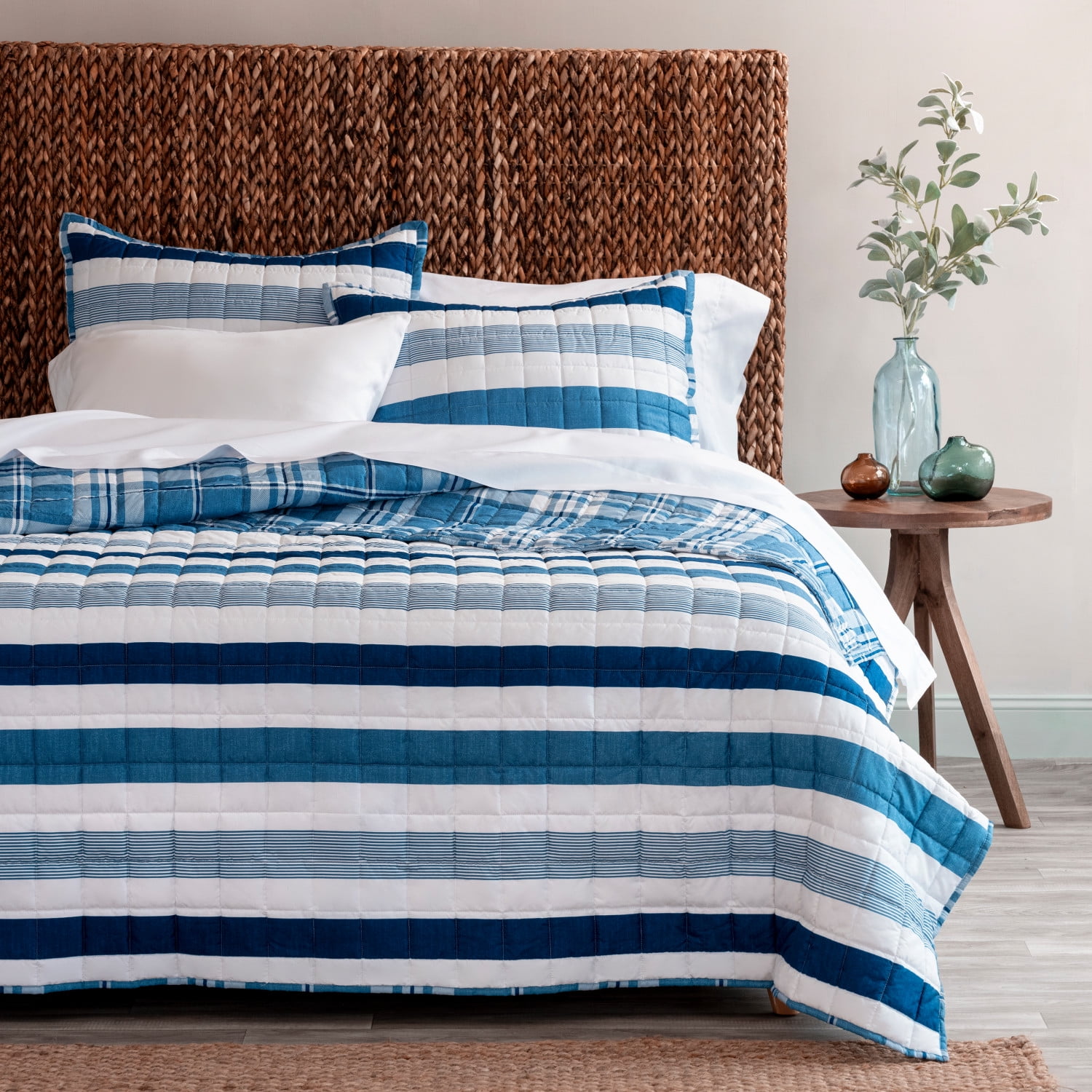 Martha Stewart Everyday 3 Piece Quilt Set - Queen, Equestrian Stripe