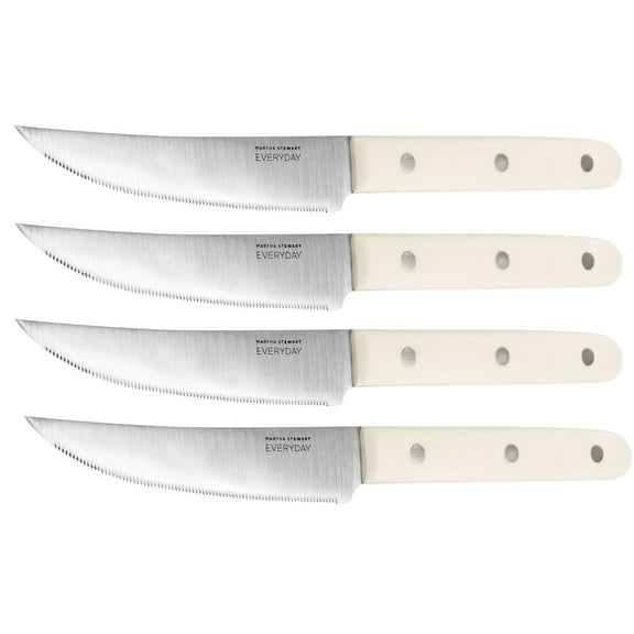 Martha Stewart Everyday 4-Piece Stainless Steel Steak Knife Set, 4-1/2", White
