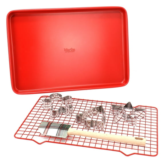 Martha Stewart Everyday 6 Piece Carbon Steel Bakeware and Cookie Cutter Set in Red