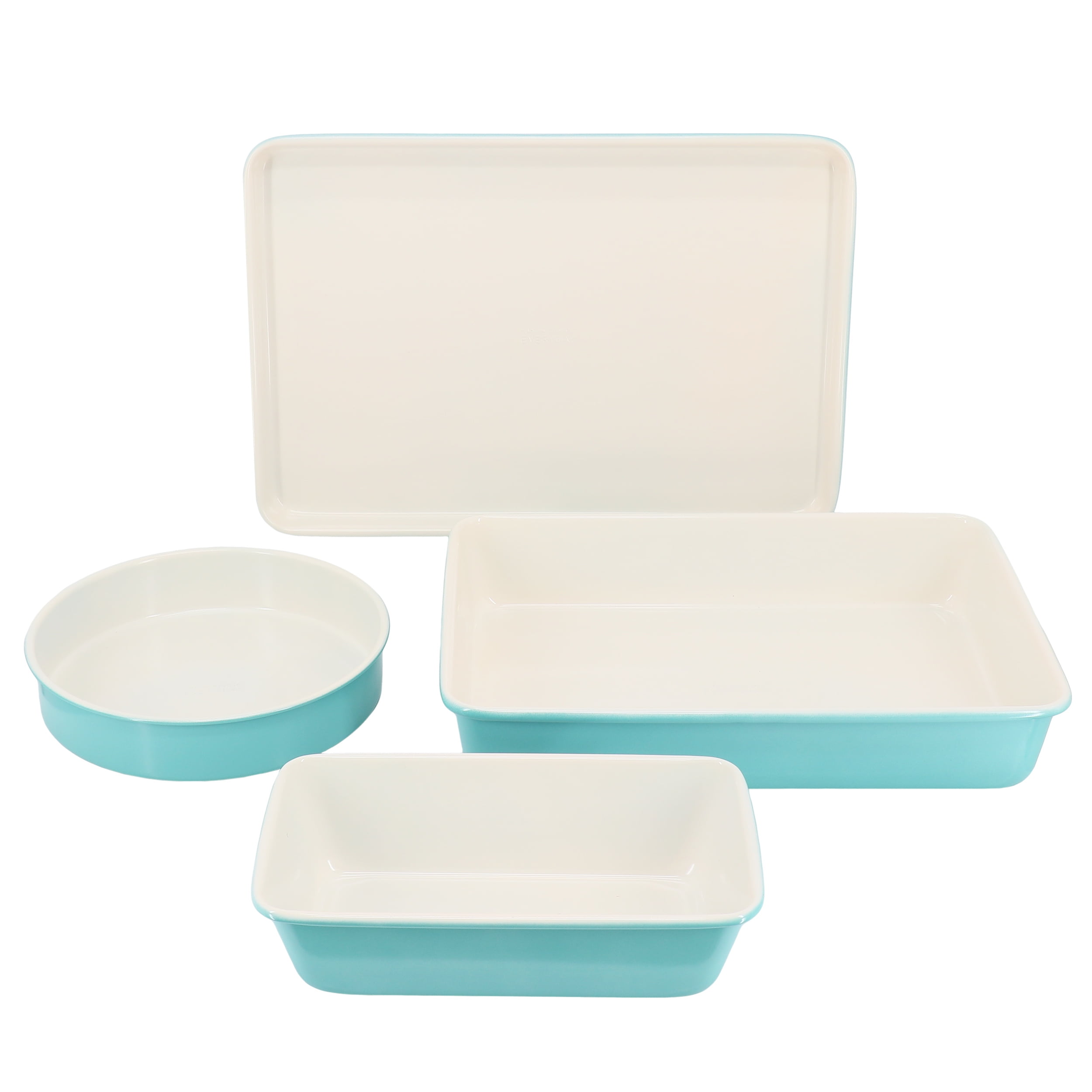 Teal and White Nonstick Carbon Steel 4-Piece Bakeware Set