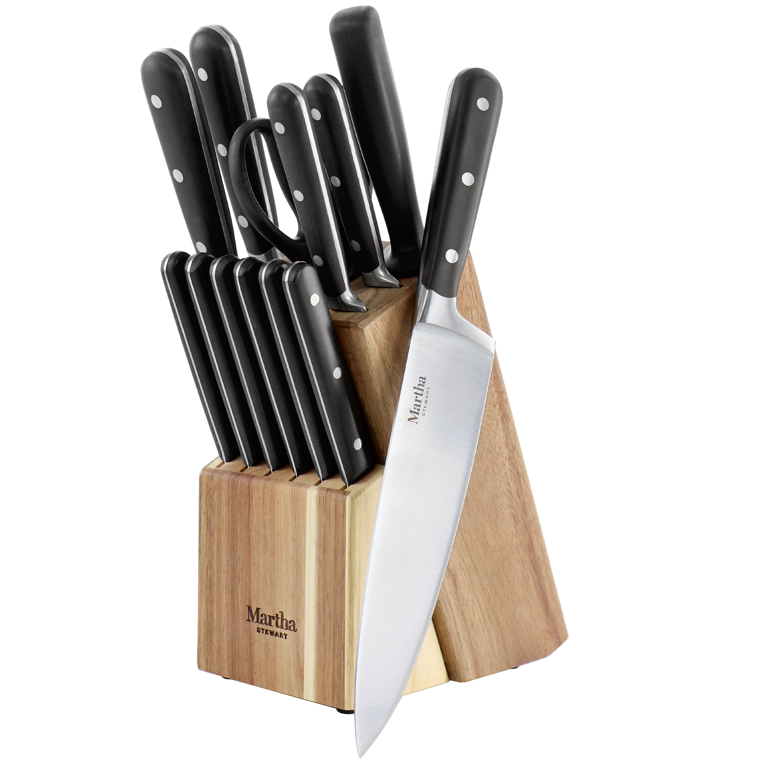 MARTHA STEWART 14-Piece Stainless Steel Cutlery and Knife Block Set in Mint  985118428M - The Home Depot