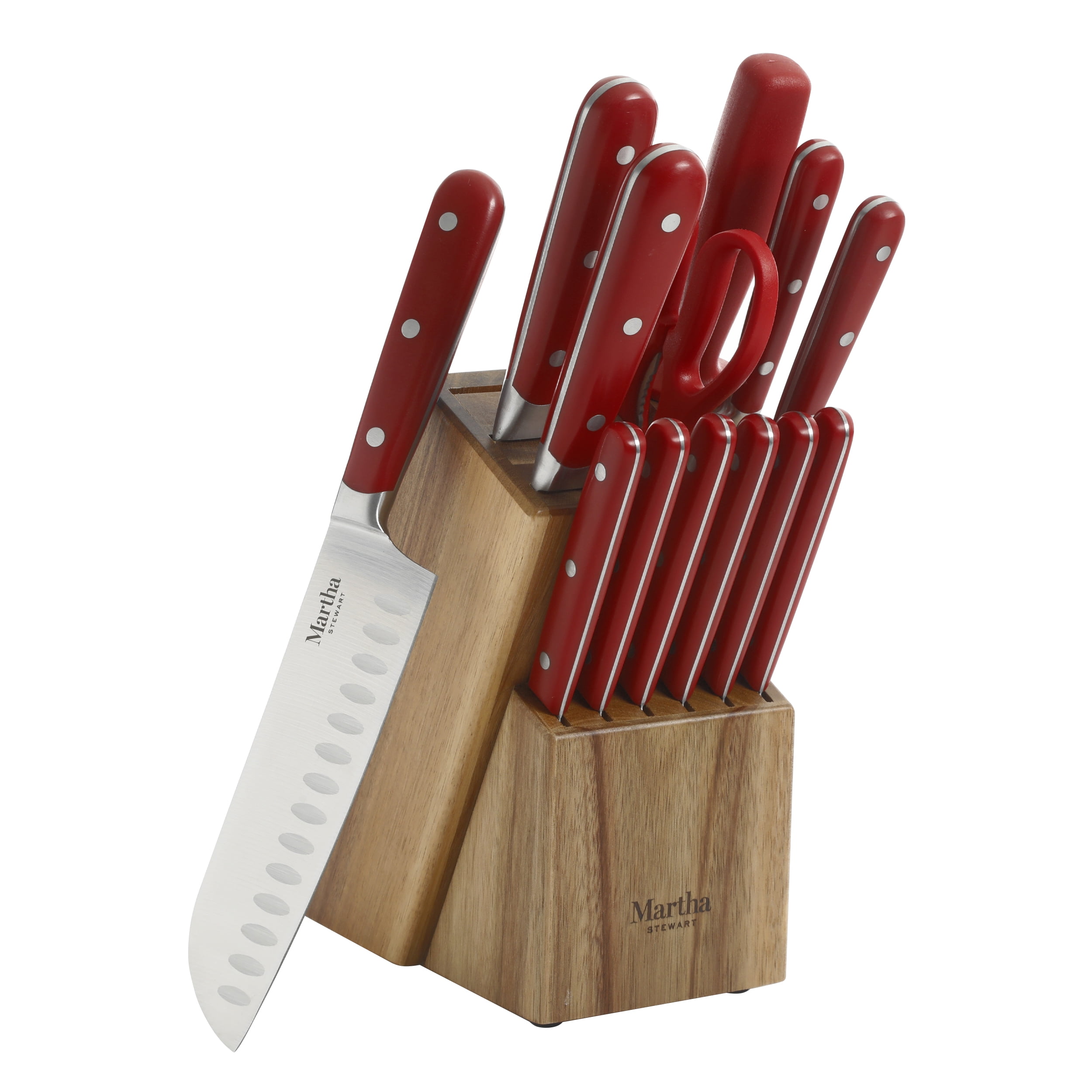 Martha Stewart 14pc Cutlery Set with Wood Block - Red - Curacao 