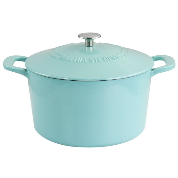 Martha Stewart Everyday Enameled Cast Iron 7 Quart Dutch Oven with Lid in Turquoise