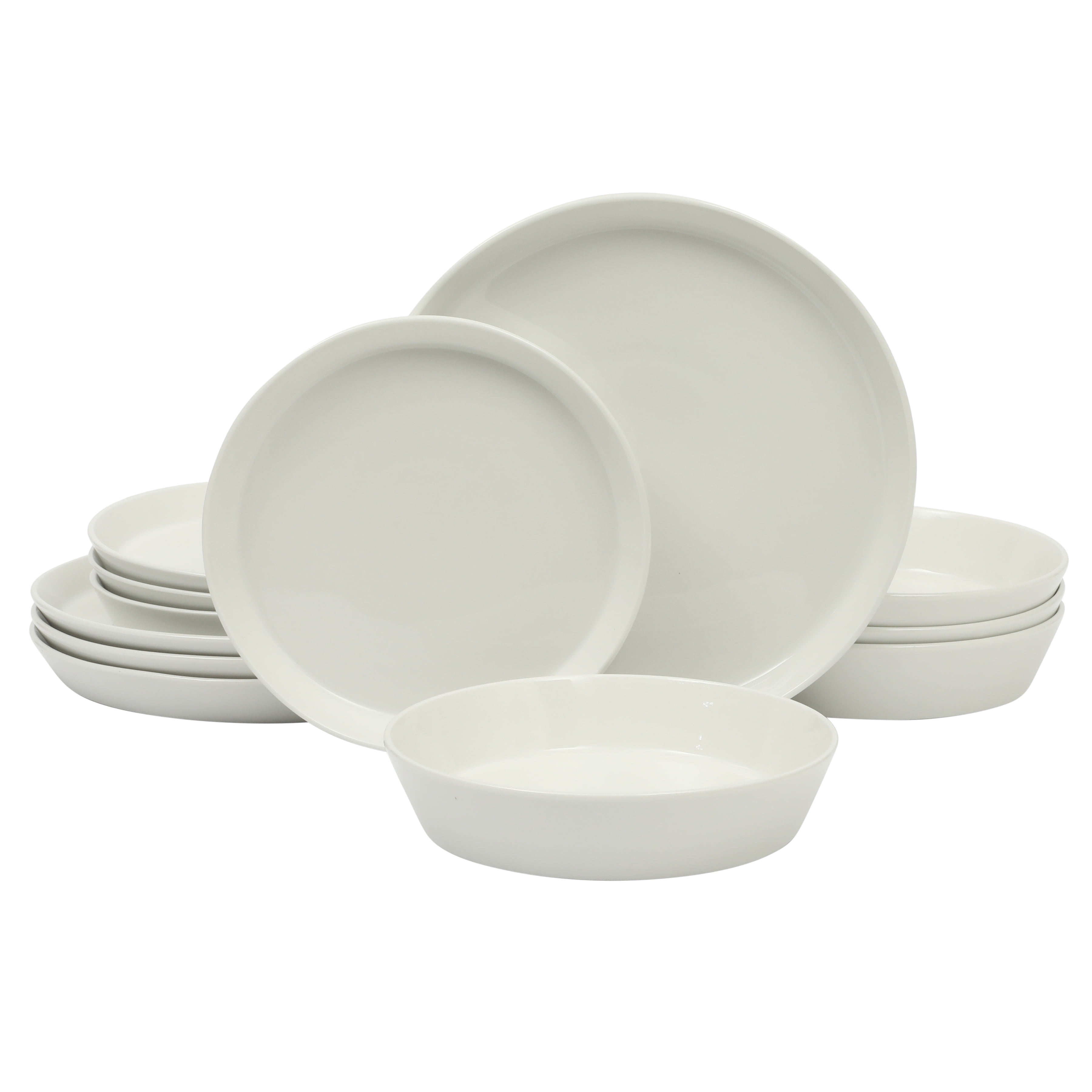 Martha Stewart Everyday Faretta 12-Piece White Ceramic Dinnerware Set, image size:3600x3600
