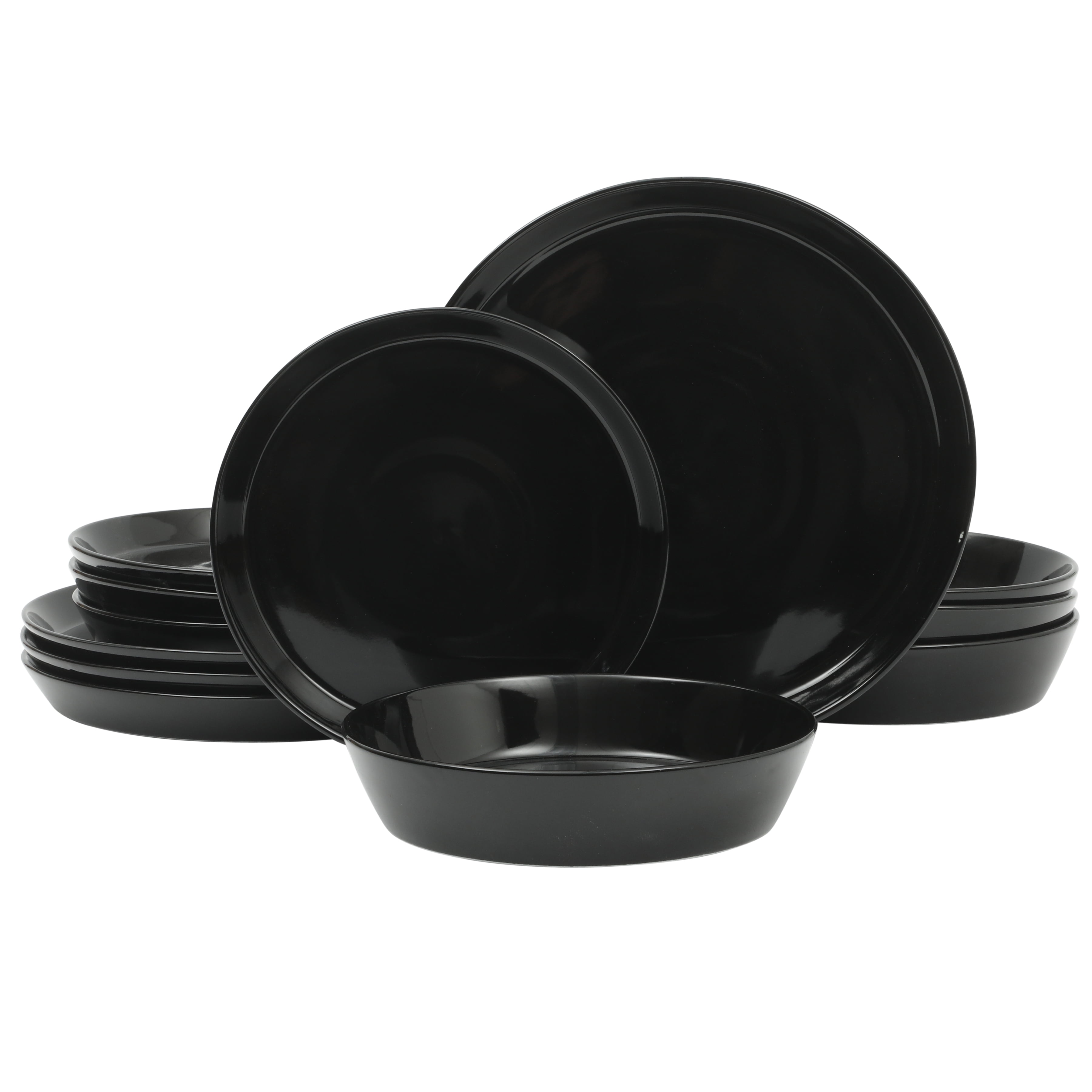 Martha Stewart Everyday Faretta Black 12-Piece Fine Ceramic Dinnerware Set