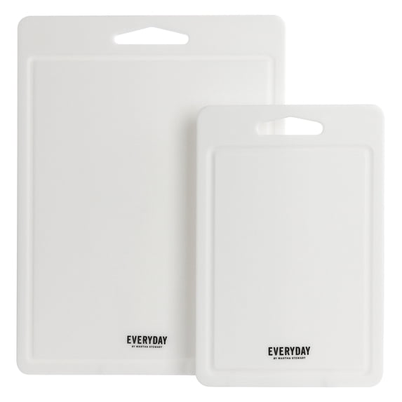 Martha Stewart Everyday Fayer 2 Piece Polypropylene 16in and 12in Cutting Board Set in White