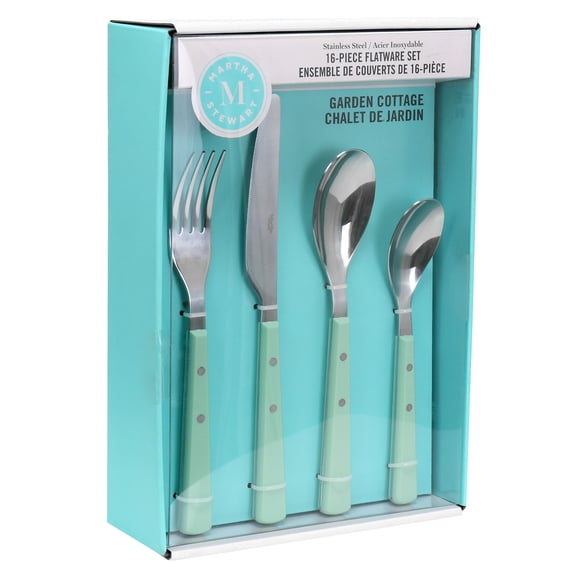Martha Stewart Everyday Garden Cottage 16 Piece Stainless Steel Flatware Set in Mint