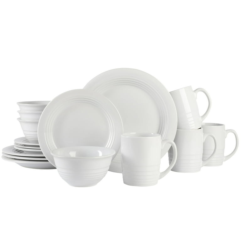 Martha Stewart Cliffield 16-Piece Porcelain Chip and Scratch  Resistant Dinnerware Set - White w/Black Rim: Dinnerware Sets
