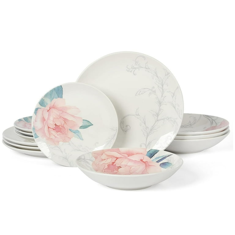 Martha Stewart Everyday Peony 12 Piece Round Fine Ceramic