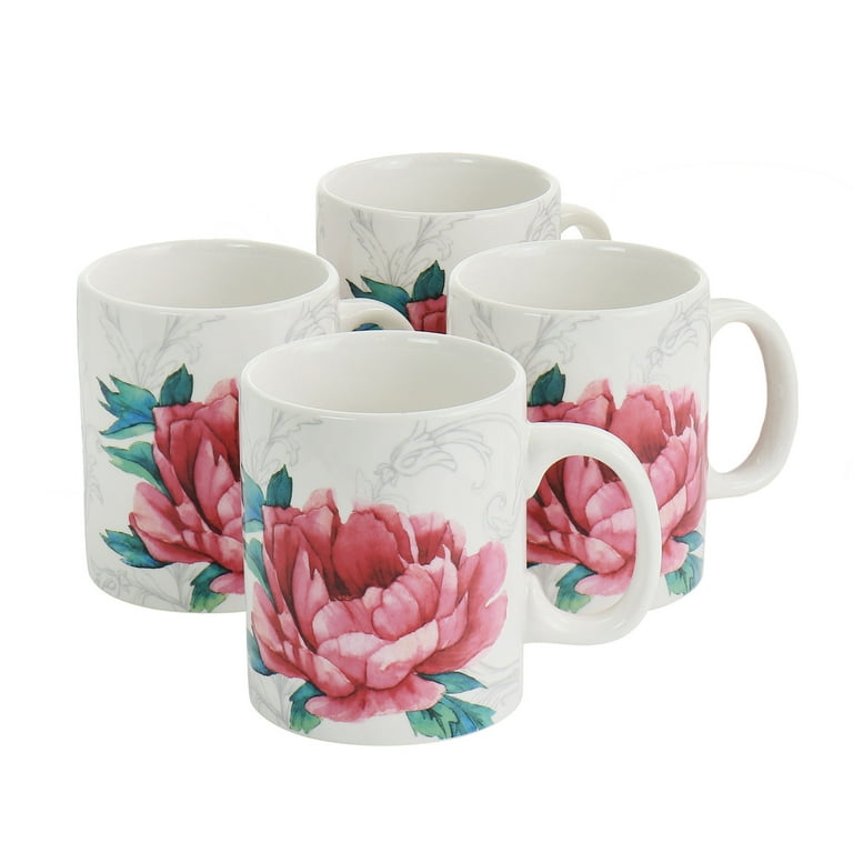 Martha Stewart Everyday Peony 4 Piece 16 Ounce Fine Ceramic Mug