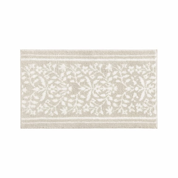 Martha Stewart Everyday Trident Floral Bath Rug, 20" x 30", Blue Cloud, Non-Slip Backing
