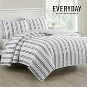 Martha Stewart Everyday Ultra Soft Brushed 100% Premium Microfiber 3 Piece Full/Queen Quilt Set, 1 Quilt 90" x 90" with 2 Pillow Shams, Lightweight Bedding, Coverlet For All Season, Ellwood Stripe