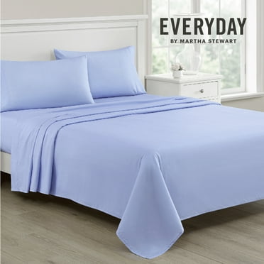 Martha Stewart Everyday Ultra Soft Washed Microfiber King College Dorm Sheets, 4 Piece Set, 1 Fitted Sheet, 1 Flat & 2 Pillowcases, Deep Pocket, Lightweight & Durable Bedding, Cornflower