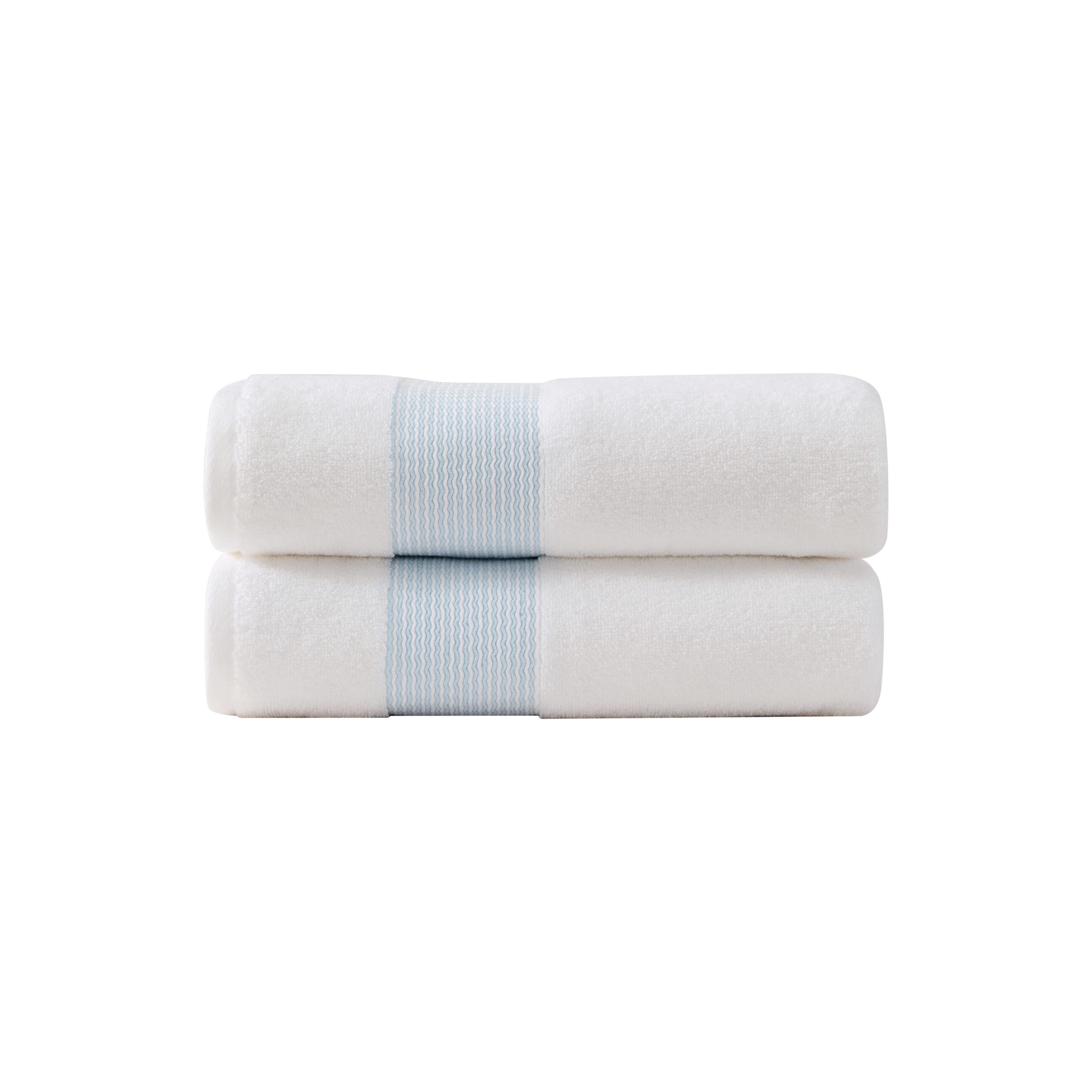 Martha Stewart Everyday Wavy Tide 2-Piece Cotton Bath Towel Set – Soft, Absorbent Bathroom Towels with Blue Accent